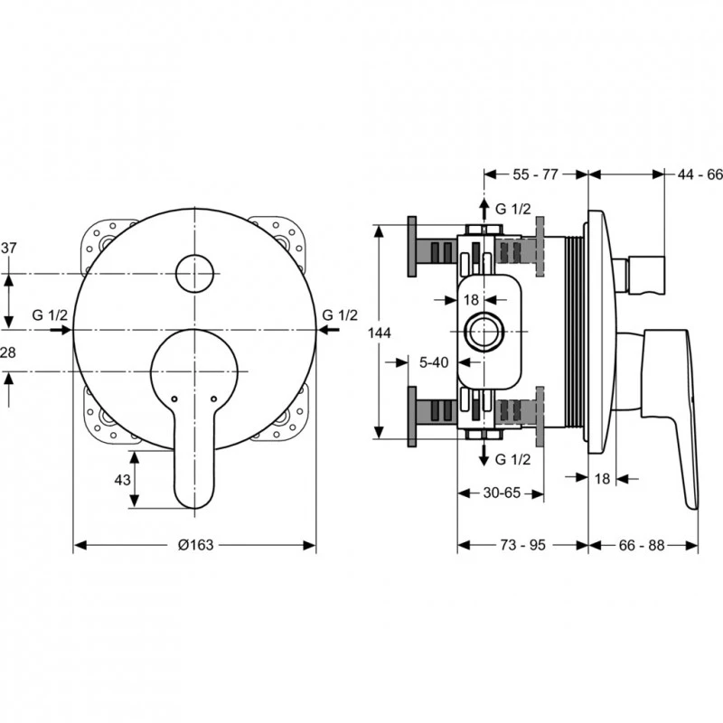Смесител Ideal Standard Connect Blue A5802AA, Стенен, За вана/душ, За вграждане, Само външна част, Цвят Хром