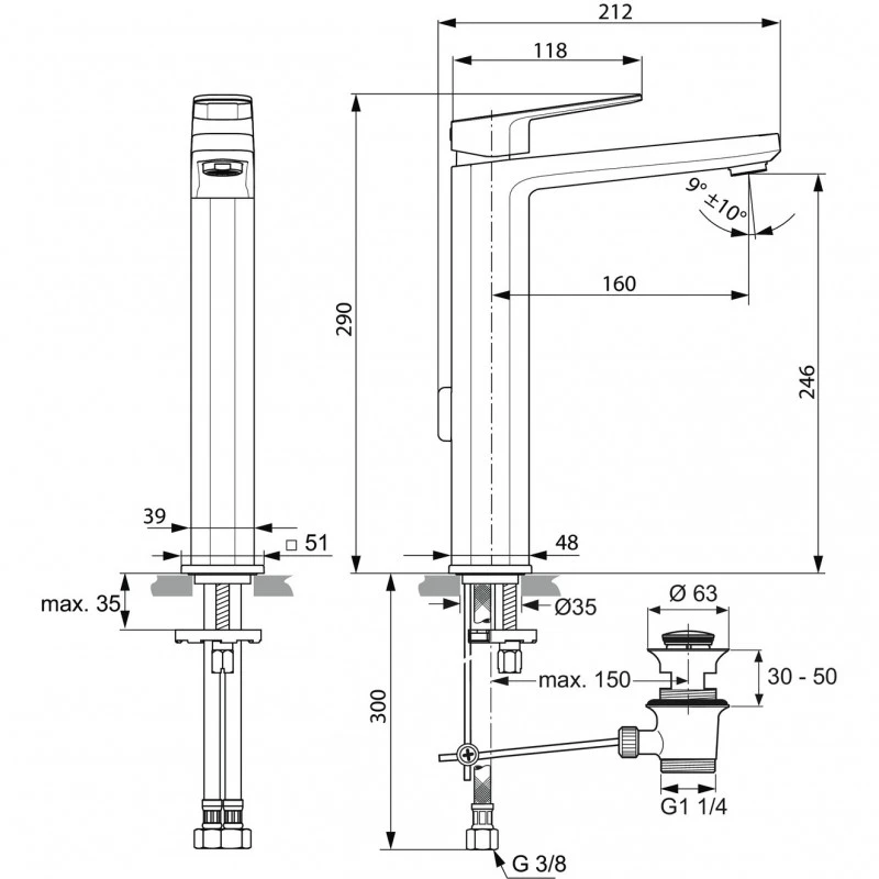 Смесител Ideal Standard Tonic II Vessel A6328AA  Стоящ  За умивалник  Цвят Хром