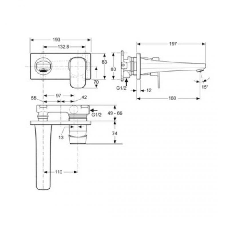Смесител Ideal Standard Tonic II A6334AA  Стенен  За умивалник  За вграждане