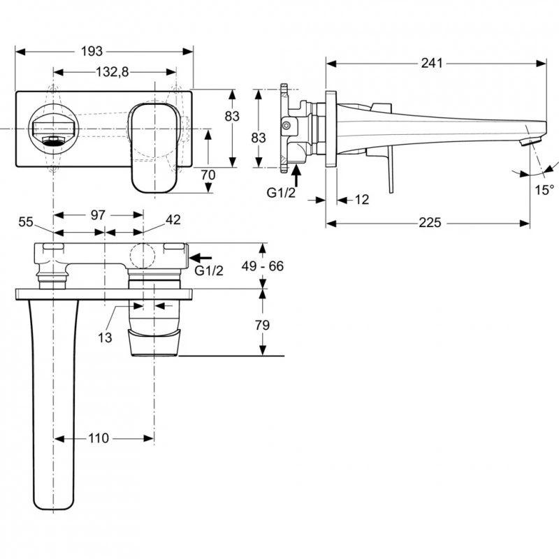 Смесител Ideal Standard Tonic II A6335AA  Стенен  За умивалник  За вграждане