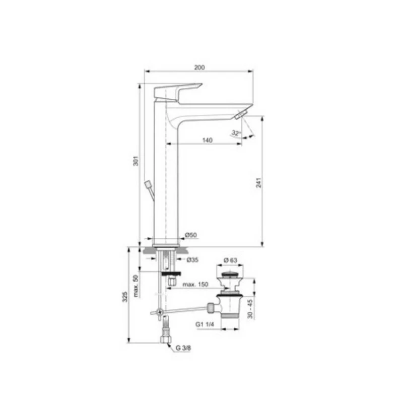 Смесител Ideal Standard Tesi Vessel A6573AA, Стоящ, За умивалник, Цвят Хром