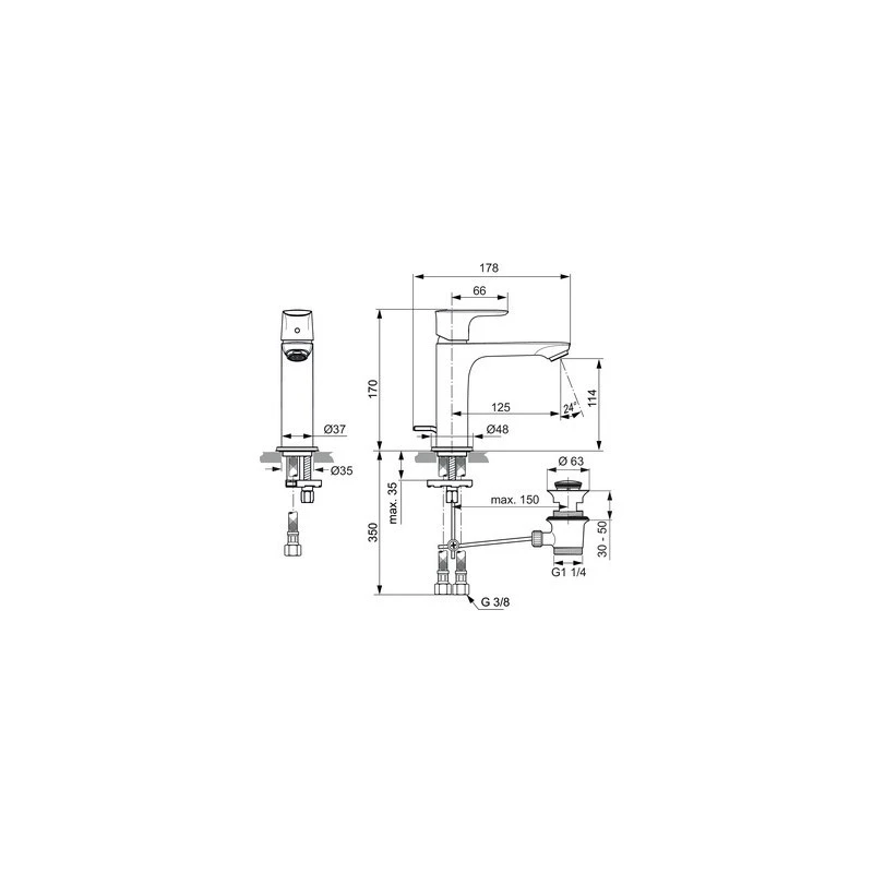 Смесител Ideal Standard Connect Air Grande A7012AA, Стоящ, За умивалник, Цвят Хром