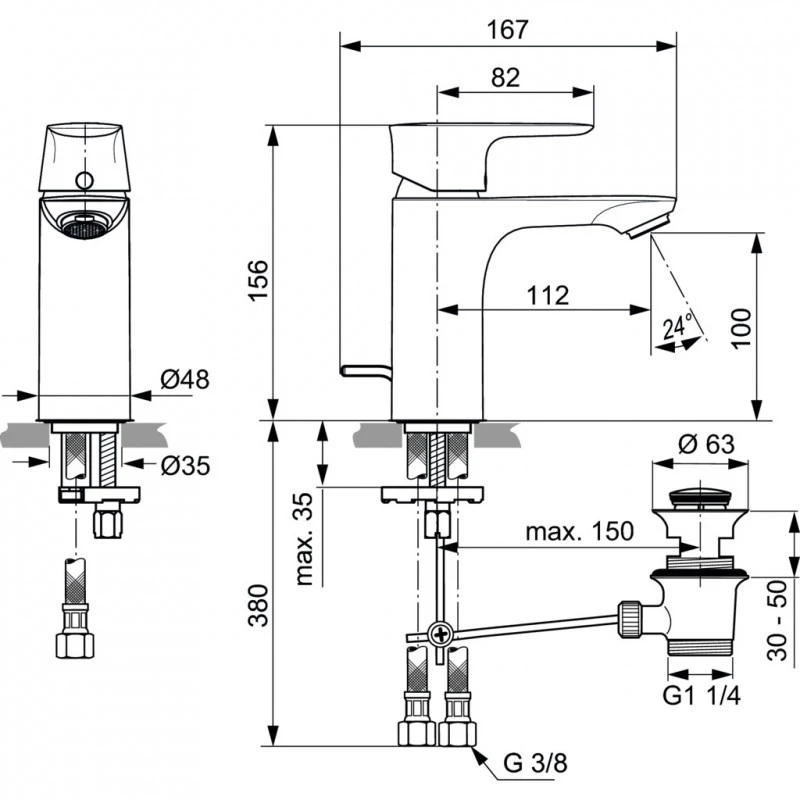 Смесител Ideal Standard Connect Air A7024AA  Стоящ  За умивалник  Цвят Хром