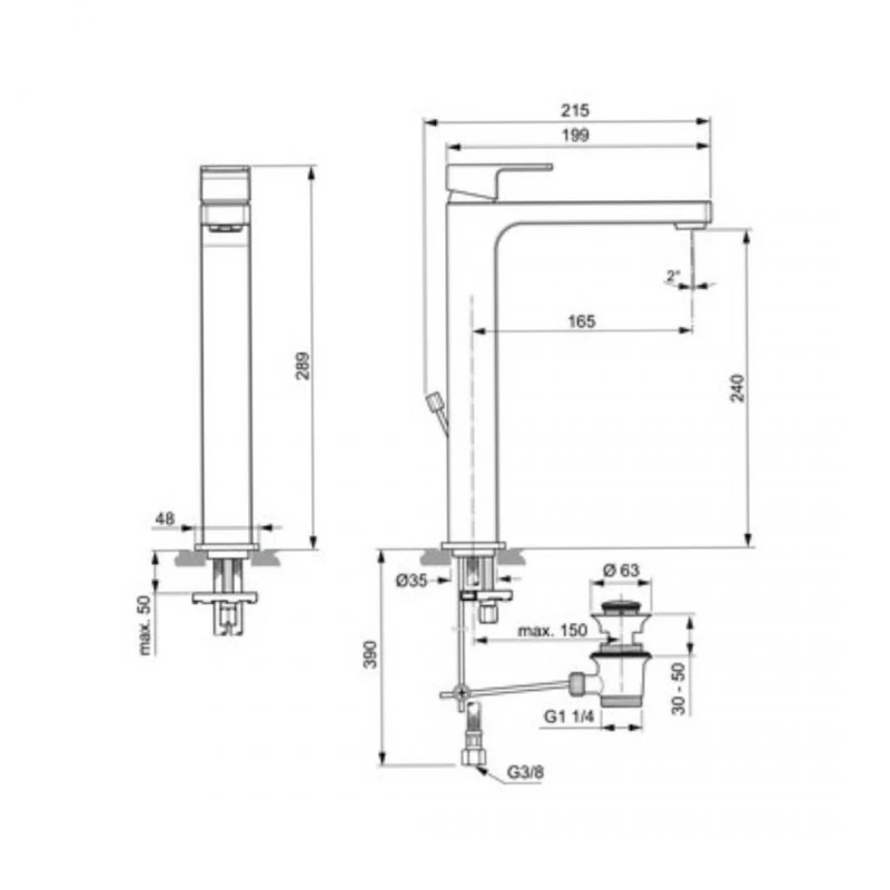 Смесител Ideal Standard Edge Vessel A7112AA  Стоящ  За умивалник  С метален изпразнител