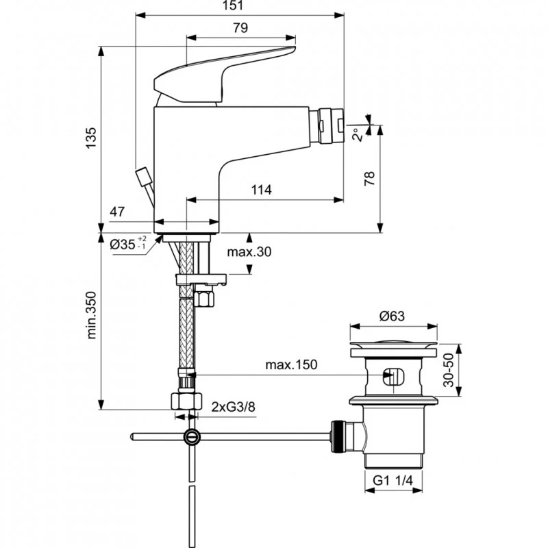 Смесител Ideal Standard Ceraflex B1718AA  Стоящ  За биде  Цвят Хром