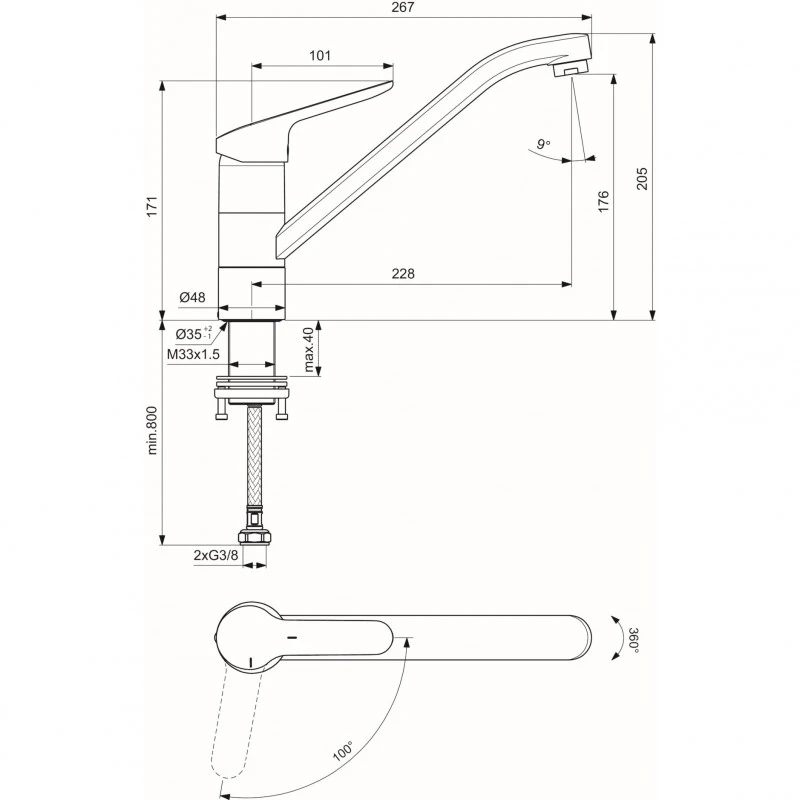 Смесител Ideal Standard Ceraflex BC132AA  Кухненски  За монтаж под прозорец  Въртящ се чучур