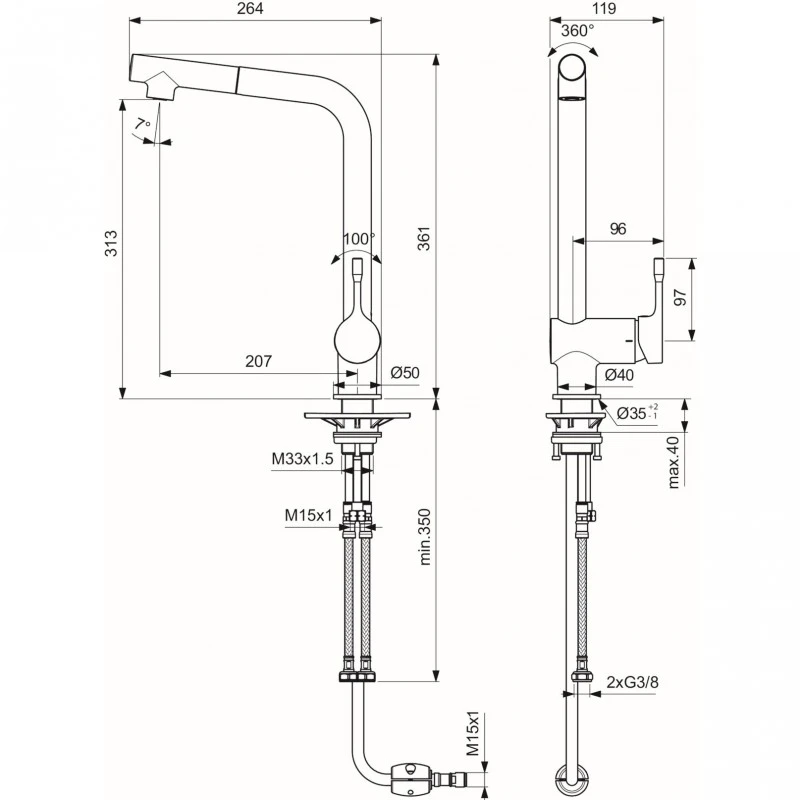 Смесител Ideal Standard Ceralook BC176AA  Стоящ  За кухня  Изтеглящ се чучур