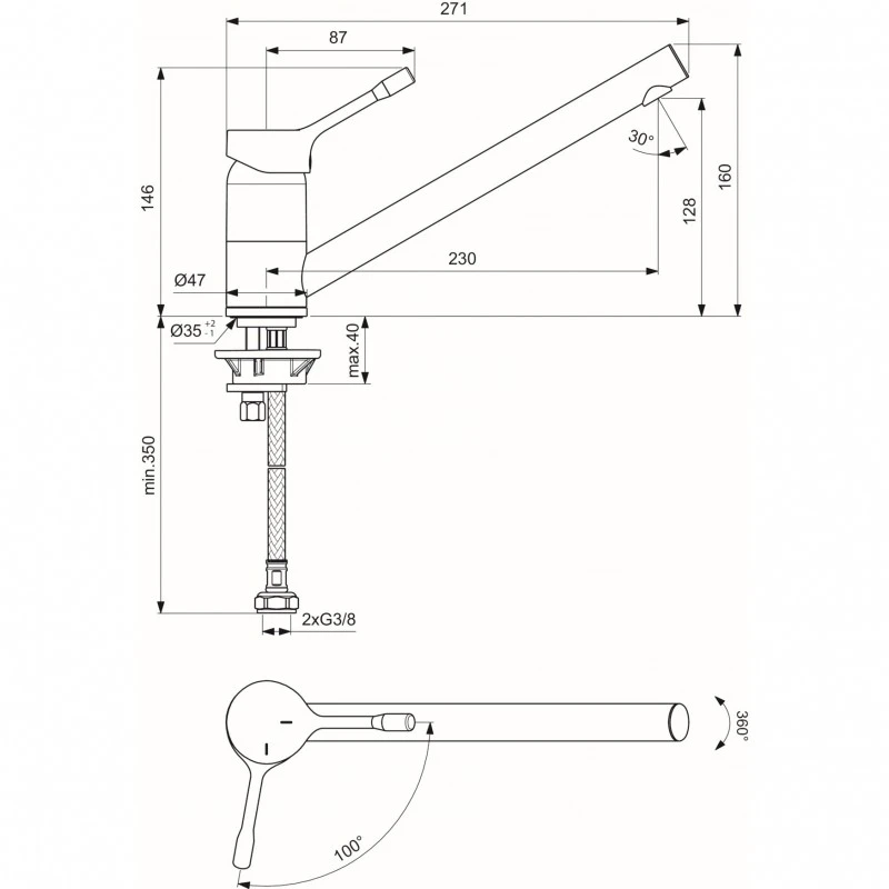 Смесител Ideal Standard Ceralook BC292AA  Кухненски  Стоящ  Въртящ се чучур