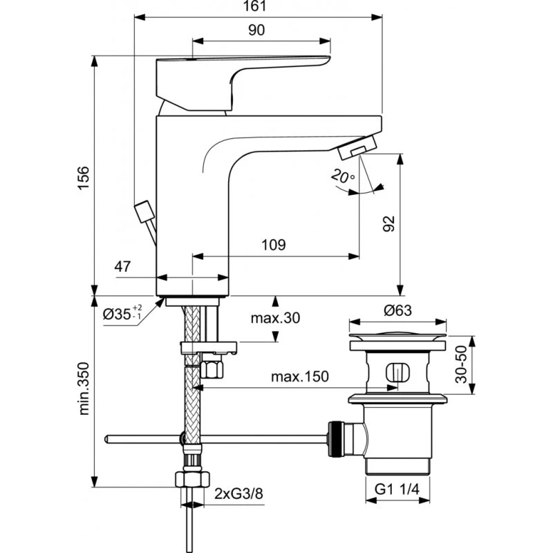 Смесител Ideal Standard Ceraplan III BC560AA  Стоящ  За умивалник  Цвят Хром