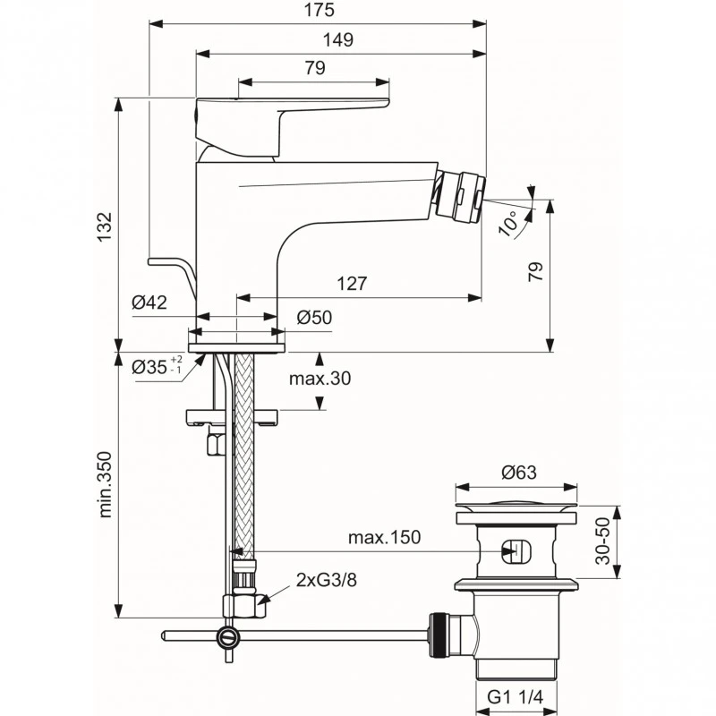 Смесител Ideal Standard Cerafine O BC705AA  Стоящ  За биде  Цвят Хром