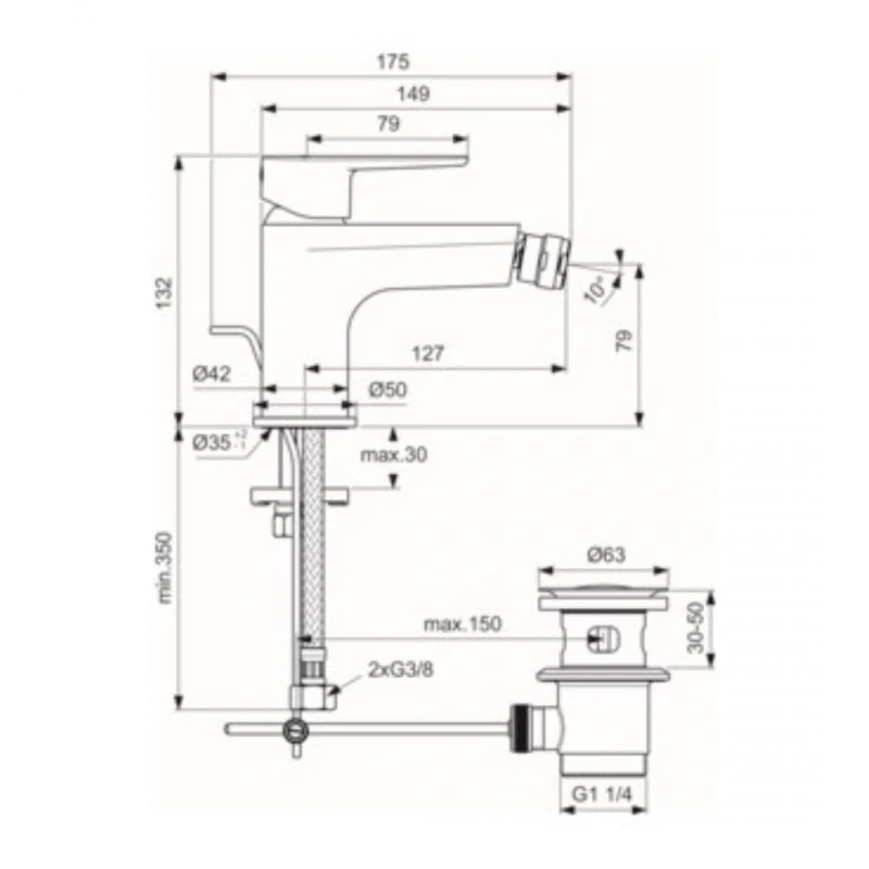 Смесител Ideal Standard Cerafine O BC705XG  Стоящ  За биде  Покритие Мат
