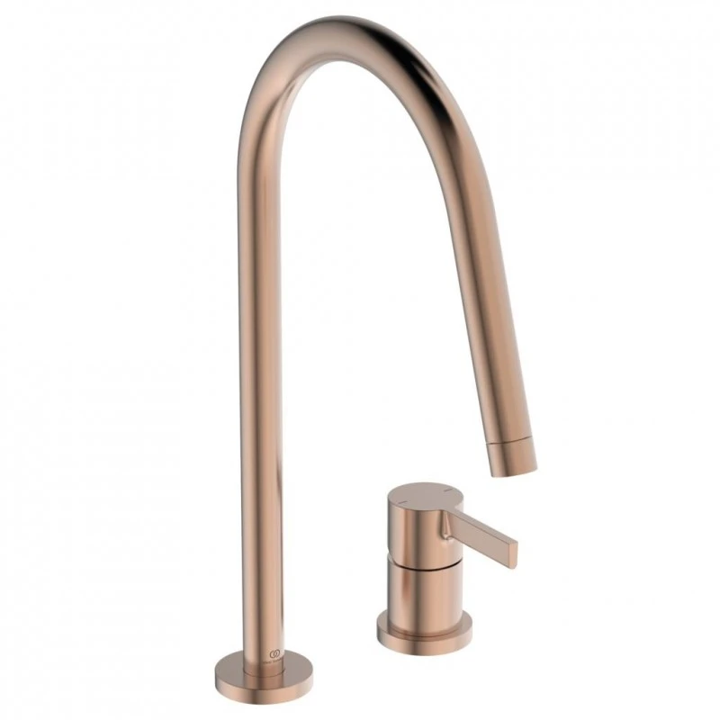 Смесител Ideal Standard Gusto BD422J4, Стоящ, Монтаж с 2 отвора, Кухненски, Въртящ се чучур, Цвят Розов Залез