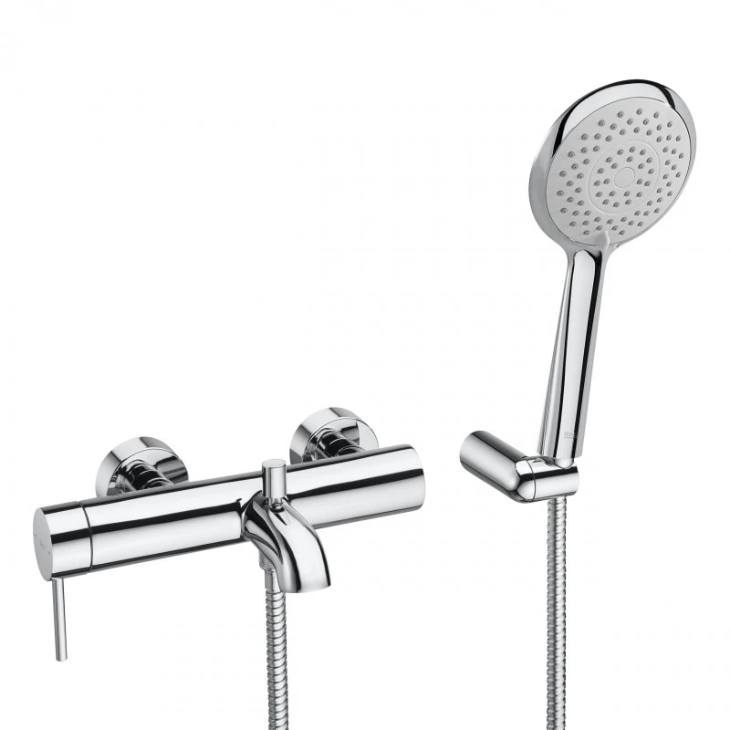 Смесител Roca Lanta A5A0111C00, Стенен, За вана/душ, С ръчен душ с държач и шлаух, Цвят Хром