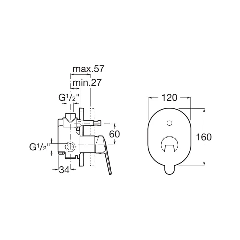 Смесител Grohe Victoria A5A0625C00, Стенен, За вана/душ, За вграждане, Комплект с вътрешно тяло RocaBox A525869403, Цвят Хром