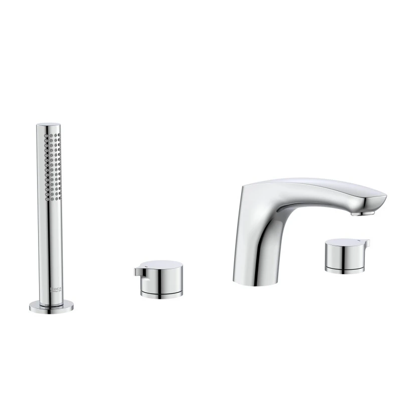 Смесител Roca Insignia A5A093AC00, Стоящ, За вана, С ръчен душ и шлаух, Четиридупков монтаж, Цвят Хром