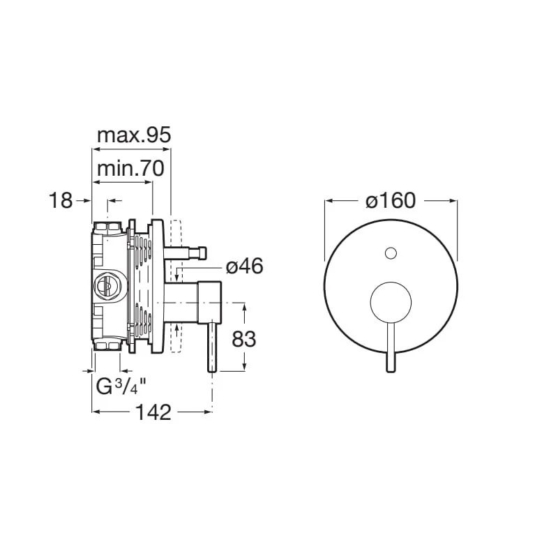 Смесител Roca Lanta A5A0B11C00, Стенен, За вана/душ, За вграждане, Комплект с вътрешно тяло RocaBox A525869403, Цвят Хром
