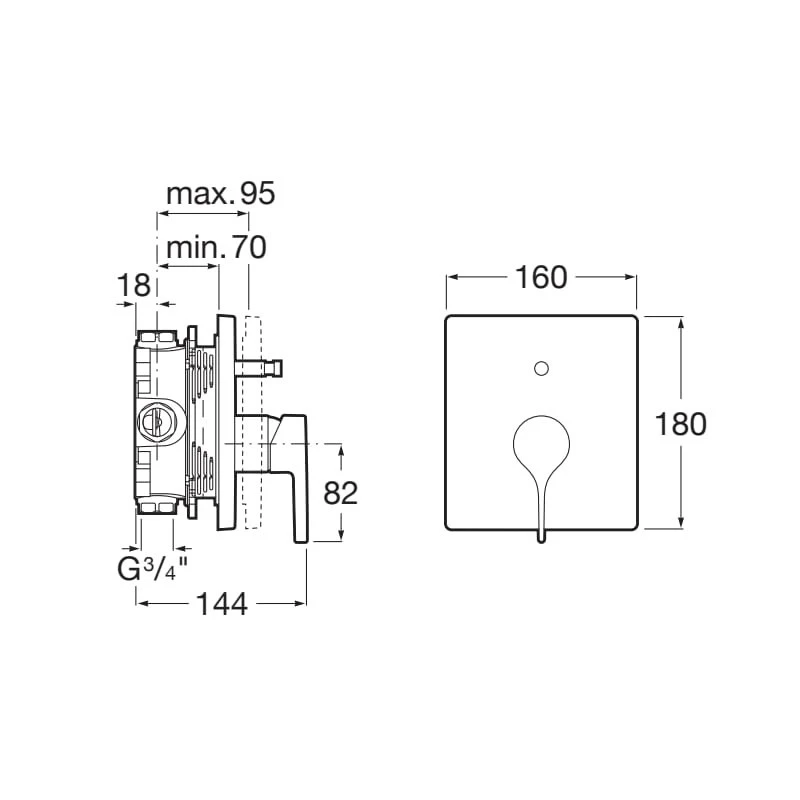 Смесител Roca Insignia A5A0B3AC00, Стенен, За вана/душ, За вграждане, Комплект с вътрешно тяло RocaBox A525869403, Цвят Хром