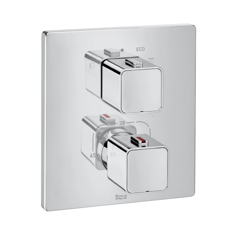 Смесител Roca Square T-1000 A5A0C1AC00, Стенен, За вана/душ, Термостатен, За вграждане, Комплект с вътрешно тяло RocaBox A525869403, Цвят Хром
