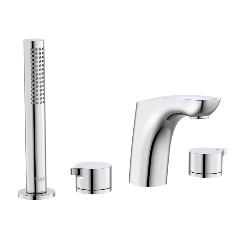 Смесител Roca Insignia A5A183AC00, Стоящ, За вана, С ръчен душ и шлаух, Четиридупков монтаж, Цвят Хром