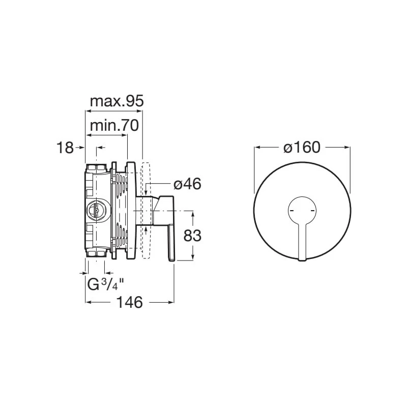 Смесител Roca Naia A5A2B96C00, Стенен, За вана/душ, За вграждане, Комплект с вътрешно тяло RocaBox A525869403, Цвят Хром