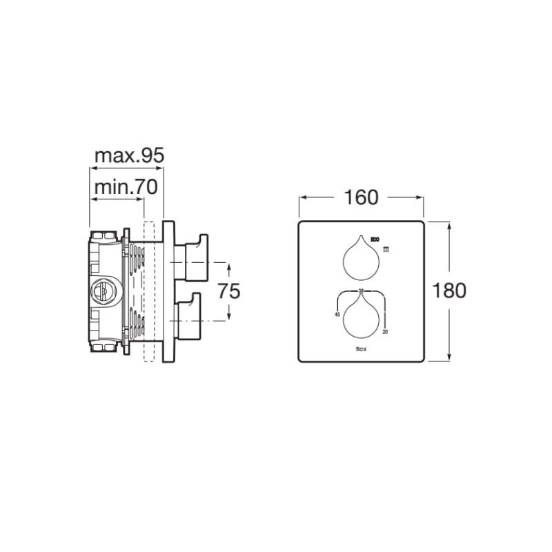 Смесител Roca Insignia A5A2C3AC00, Стенен, За душ, Термостатен, За вграждане, Комплект с вътрешно тяло RocaBox A525869403, Цвят Хром