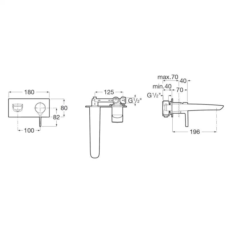 Смесител Roca Insignia A5A353ANM0, Стенен, За умивалник, За вграждане, Само външно тяло, Цвят Чектано Титаниево Черно