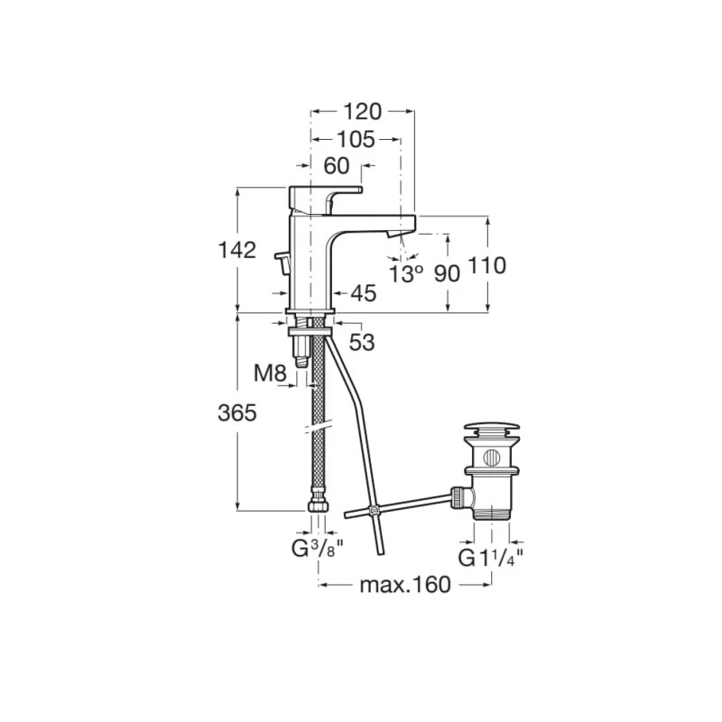 Смесител Roca L90 A5A3A01C00, Стоящ, За умивалник, С автоматичен изпразнител, Cold start, Цвят Хром
