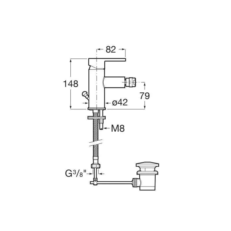 Смесител Roca Carelia A5A608AC0K, Стоящ, За биде, С изпразнител, Цвят Хром