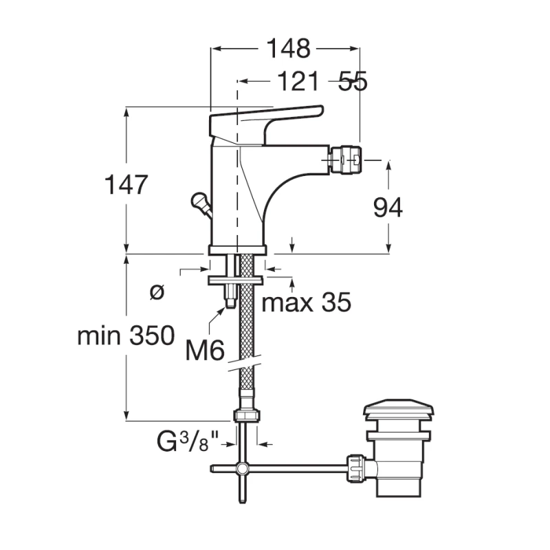 Смесител Roca Anara A5A611BC0K, Стоящ, За биде, С автоматичен изпразнител, Цвят Хром