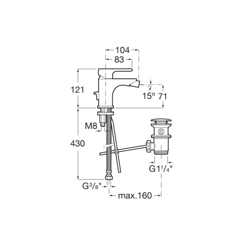 Смесител Roca L20 A5A6A09C00, Стоящ, За биде, Автоматичен изпразнител, Цвят Хром 