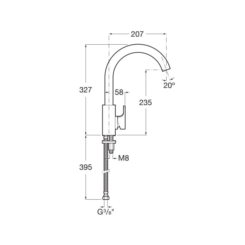 Смесител Roca L90 A5A8301C00, Стоящ, Кухнеснски, Въртящ се чучур, Цвят Хром
