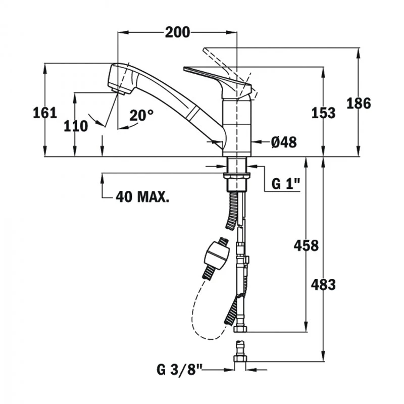 Смесител Teka Maestro MT Plus 978 Pull-out 469780200, Стоящ, Кухненски, Изтеглящ се душ, Въртящ се чучур, Цвят Хром