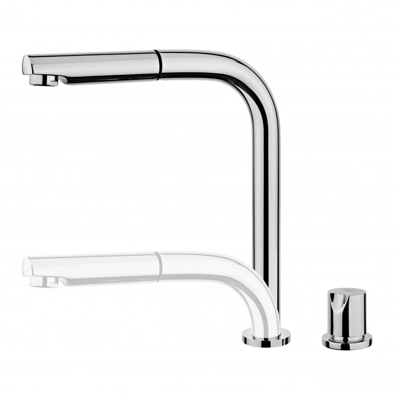 Смесител Teka Maestro AUK 983, Стоящ, Кухненски, За монтаж под прозорец, Въртящ и издърпващ се чучур, Цвят Хром