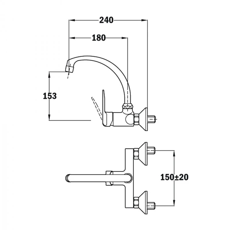 Смесител Teka Easy Inca 5302412, Стенен, Кухненски, Въртящ се чучур, Цвят Хром