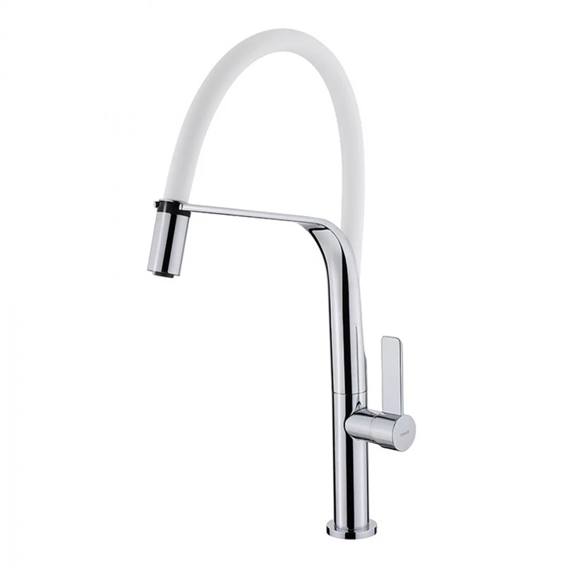 Смесител Teka Maestro FO 997 62997020FW, Стоящ, Кухненски, Подвижен душ, Цвят Бял и Хром