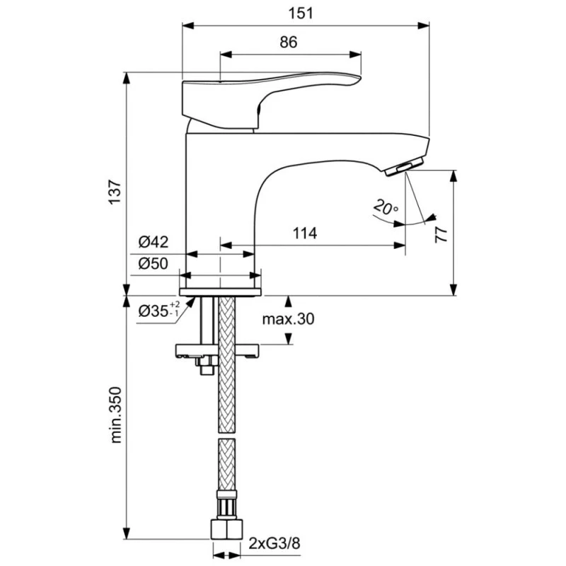 Смесител Vidima SevaS BC383AA, Стоящ, За умивалник, Цвят Хром