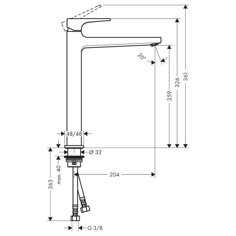 Смесител за умивалник Hansgrohe Metropol 260, Висок чучур, Push-Open изпразнител