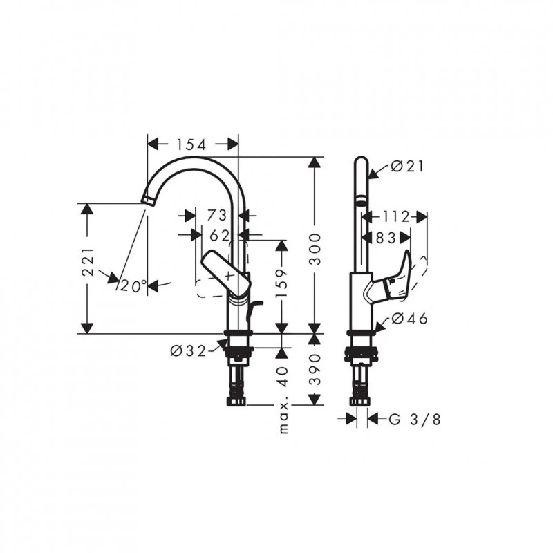 Смесител за умивалник Hansgrohe Logis 210, Въртящ се чучур, С изпразнител 