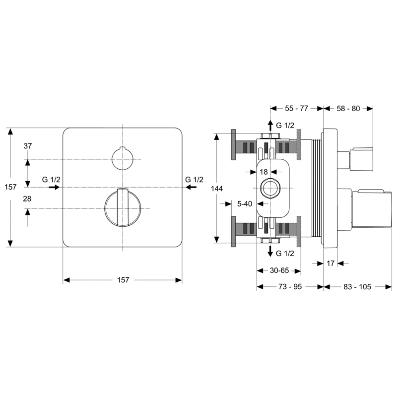 Термостатен смесител за вана/душ Ideal Standard Ceratherm 200 NEW, За вграждане, Само външна част, Без тяло за вграждане
