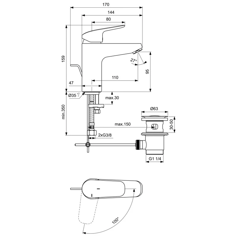 Смесител за умивалник Ideal Standard Ceraflex Grande Bluestart