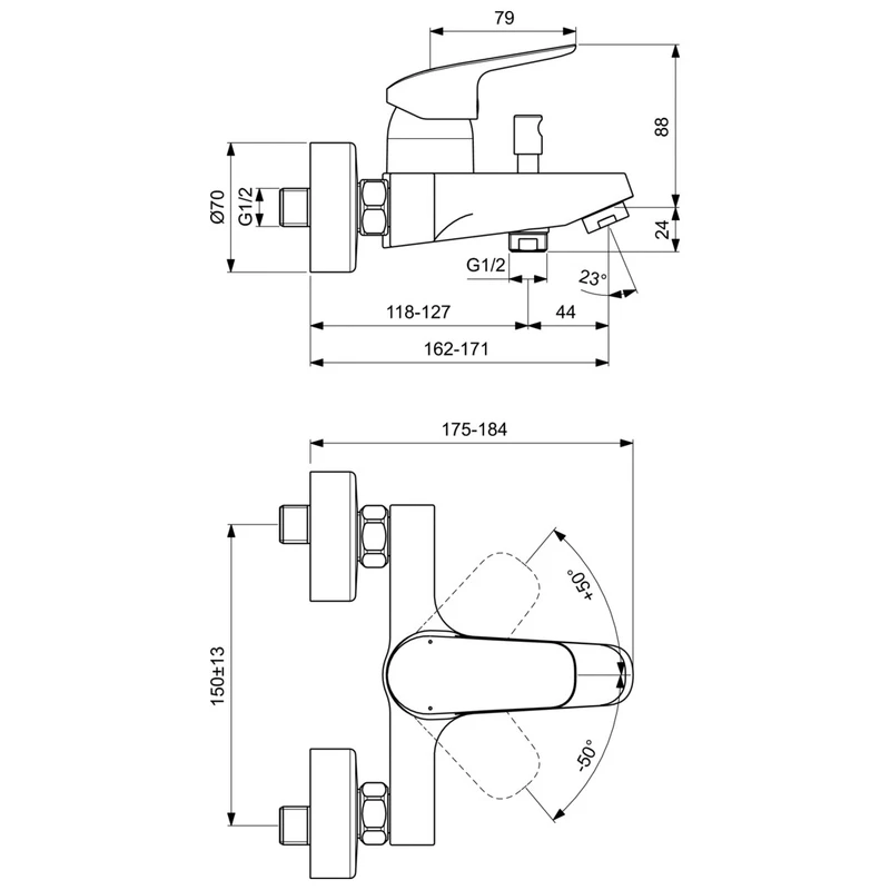 Стенен смесител за вана/душ Ideal Standard Ceraflex