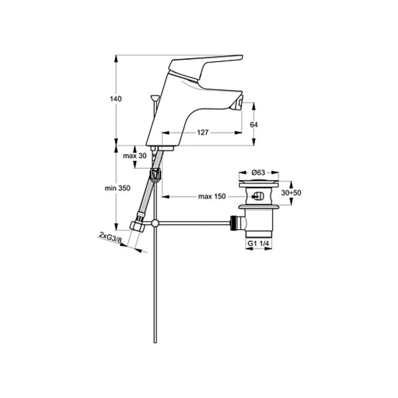 Смесител за биде Ideal Standard Cerasprint, С метален изпразнител