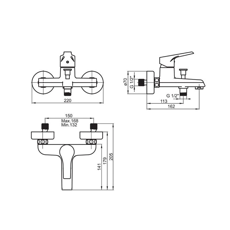 Стенен смесител за вана/душ Fayans Helios-N, С окачалка, ръчен душ и шлаух