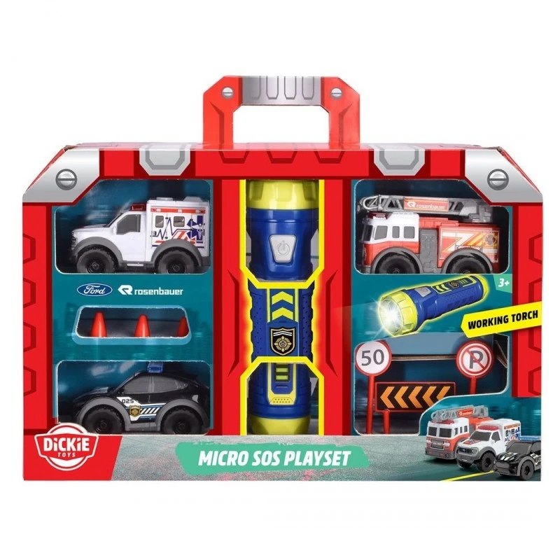 Игрален комплект Dickie Toys SOS - Micro, 3 броя автомобили, 15 x 5 x 10 cm