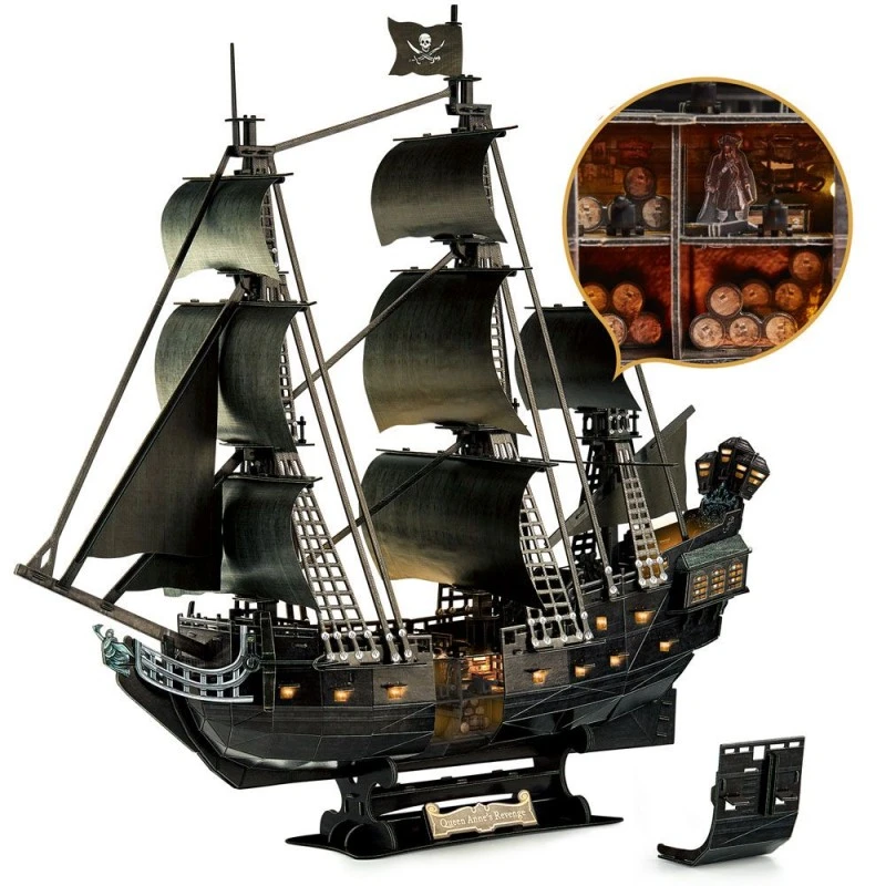 CubicFun Пъзел 3D Queen Anne's Revenge с LED светлини, 293 части, 30.8x44.6x6 см., 10+ години
