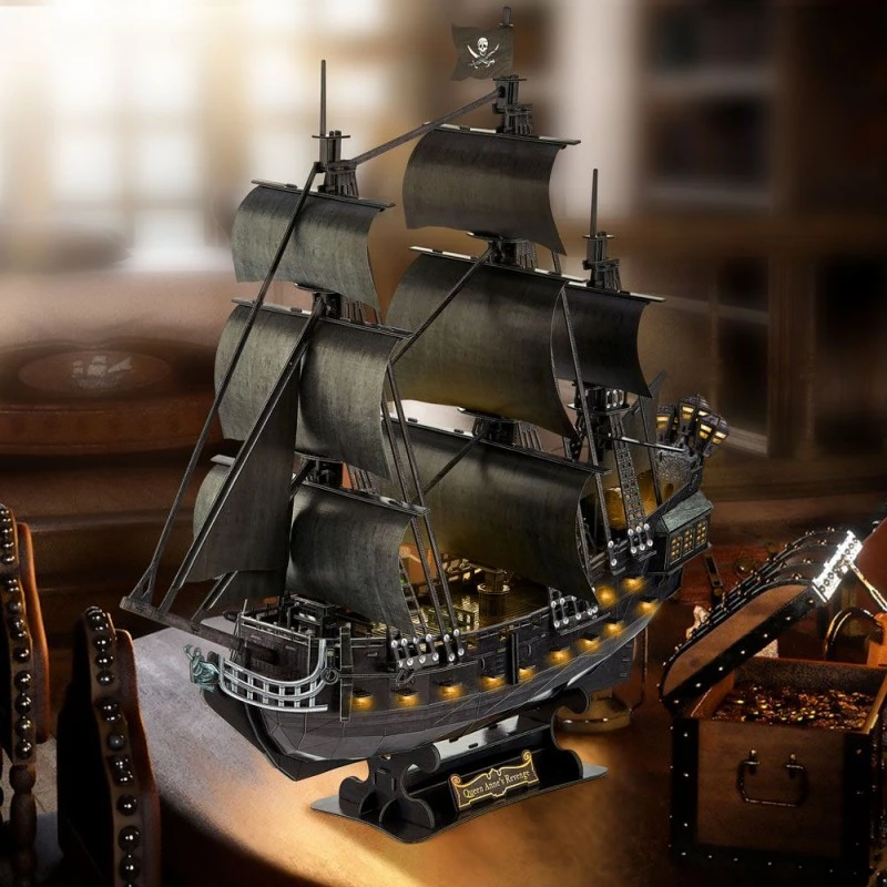 CubicFun Пъзел 3D Queen Anne's Revenge с LED светлини, 293 части, 30.8x44.6x6 см., 10+ години