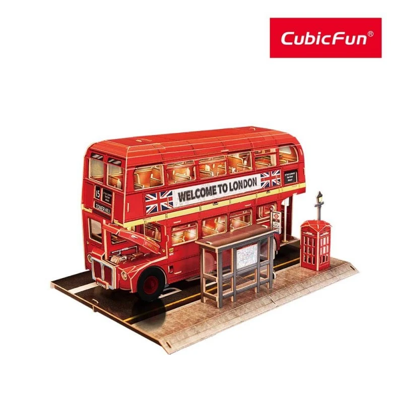 CubicFun Пъзел 3D London Bus Night Edition с LED светлини, 161 части, 4.6x22.6x33.3 см., 8+ години