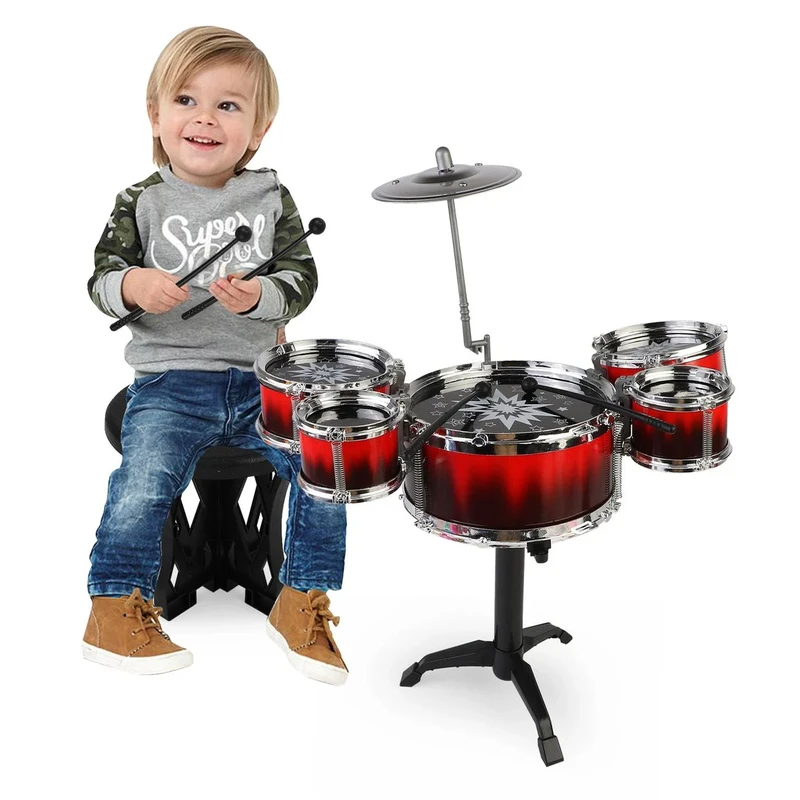 Комплект мини барабани Dimbo Jazz Drum, 5 барабана, Чинел, Столче, Палки, 3+ Години