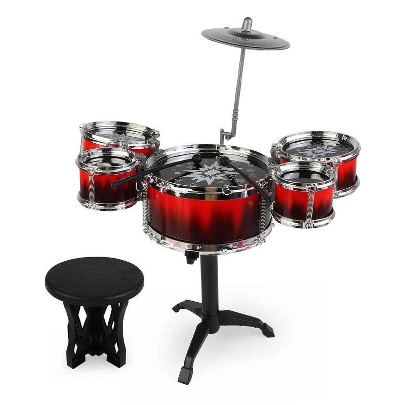 Комплект мини барабани Dimbo Jazz Drum, 5 барабана, Чинел, Столче, Палки, 3+ Години