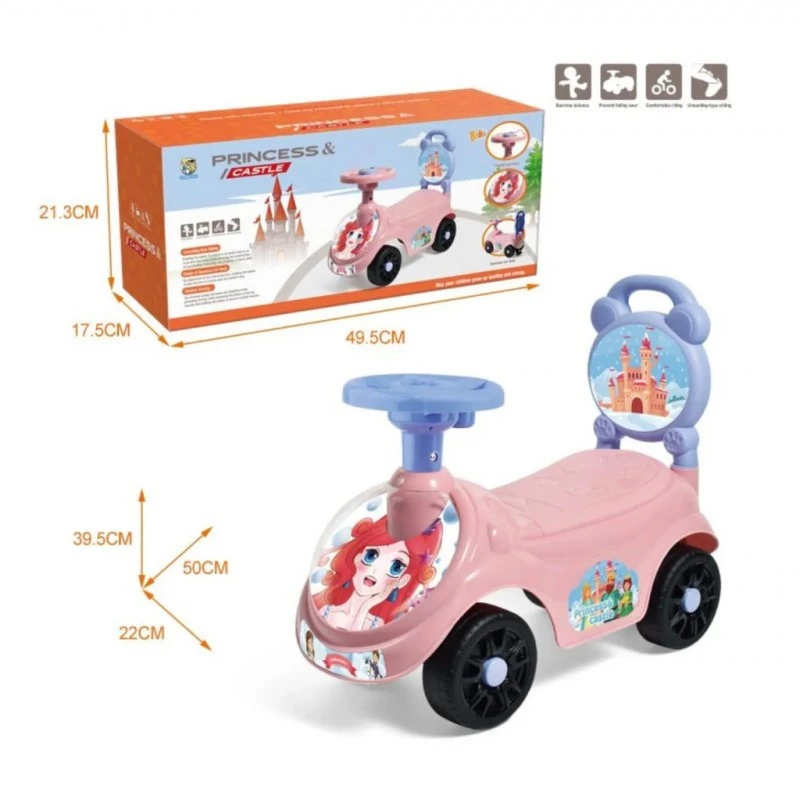 Детска кола за баланс и прохождане Princess, Със звуци, 50 х 40 х 22 см, 3 + години